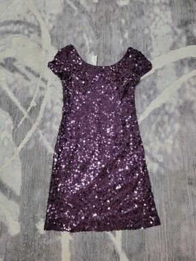 Sparkling Purple Sequin Mini Dress with Scoop Neck
